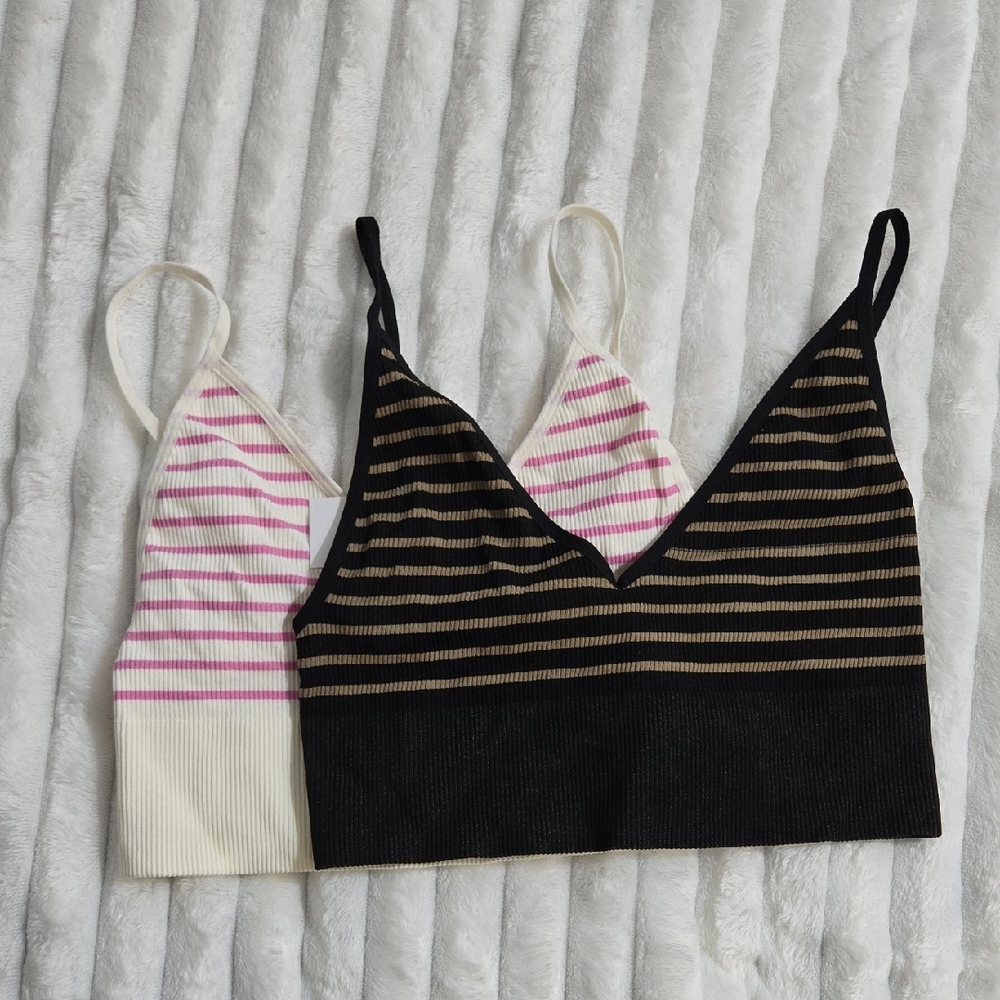 ONLY Pink and Black Striped Bralette S/M